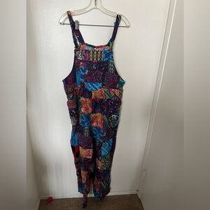 Boho Floral patchwork Print Overalls - L